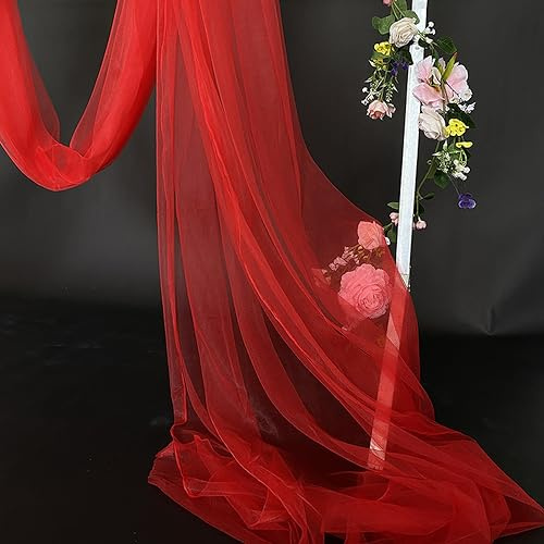 5m x 160cm Soft Tüllstoff,Tüll Stoffe zum Nähen,Netzstoff Dekostoff Drapierstoff für Arbor Hochzeit Vorhang Hochzeitsbogen Freihanddeko Torbogen Zeremonie Party Dekor Kleid Tüllrock Schleier,Rot