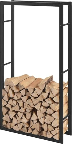 SMH LINE® Vedhylla, vedhylla, inomhus, utomhus, stabil metall, vattentät och brandsäkert träskydd, öppen spis, stapelstöd, ved, trälager, svart (150 x 80 x 25 cm)