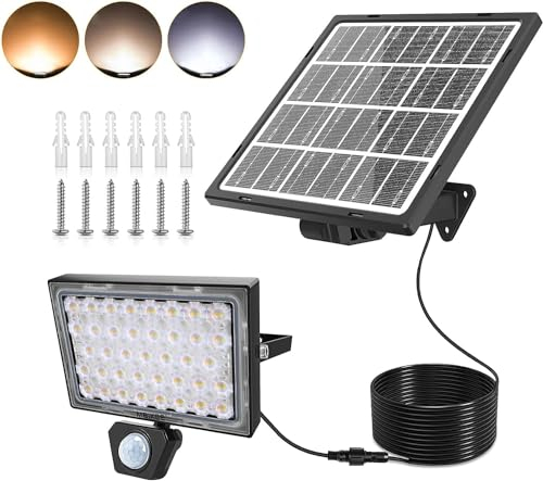 MEIKEE 30W Solar LED Strahler mit Bewegungsmelder Außen Warmweiß Natürliches Kaltweiß IP66 Wasserdicht Solarstrahler für Außen Solarlampen für Außen für Garten Garage Patio Terrasse