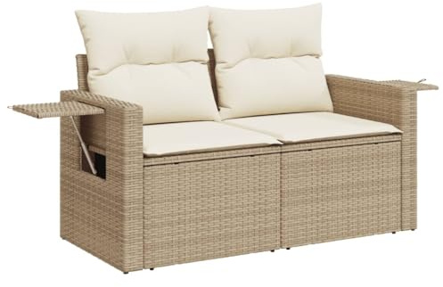 vidaXL Trädgårdssoffa 2-sits med dynor konstrotting beige
