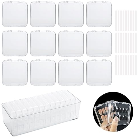 LUCKJUJU 12 Pcs 2.75 Press On Nail Storage Box Container False Nail Organizer Acrylic Display Case Packaging Box with Adhesive Double Sided Tape for Nail Art (Not Included Press On Nail)