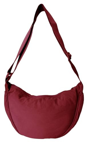 GoPaw Bolsa de media luna para mujer, bolsa de media luna de nailon, bandolera para mujer, bandolera de nailon con cremallera, bolsa de bola de masa con correa ajustable