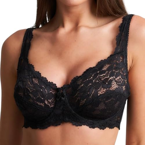 Trendy Lane Women’s Floral Lace Push-Up Bra - Underwired, Full Coverage, Non-Padded Soft Cup Bra with Adjustable Straps for Everyday Comfort (Black, 42DD)