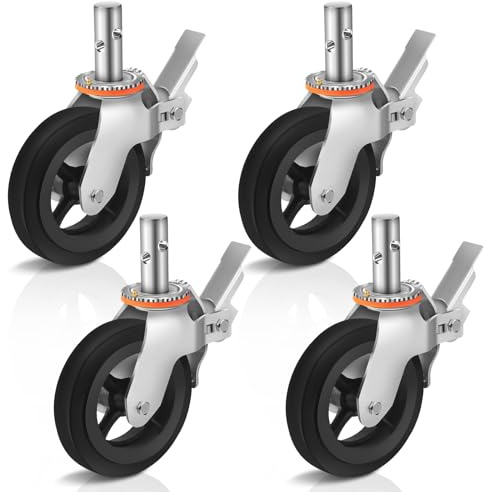 Besitu 8 inches Scaffolding Wheels 1-3/8 Solid Round Stem Caster with Dual Locking Brakes 1100LBS Capacity Per Wheel Commercial Scaffolding Accessories