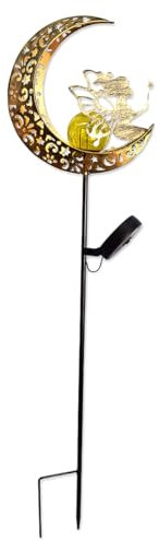 Ieron Lampe Solaire d'extérieur en Forme de Lune et de Fleur avec Clou de Sol, idéale pour Une terrasse, Un Balcon, Une pelouse ou Un Jardin extérieur, 1 pièce