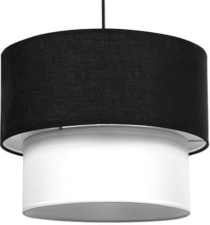 Giggi 2-Tier Fabric Lamp Shade, 30cm Easy-Fit Ceiling Light Shade, Non-Electrical Pendant Lampshades for Ceiling Lights, Table Lamps, Floor Lamps, Living Room, Bedroom (Black & White)