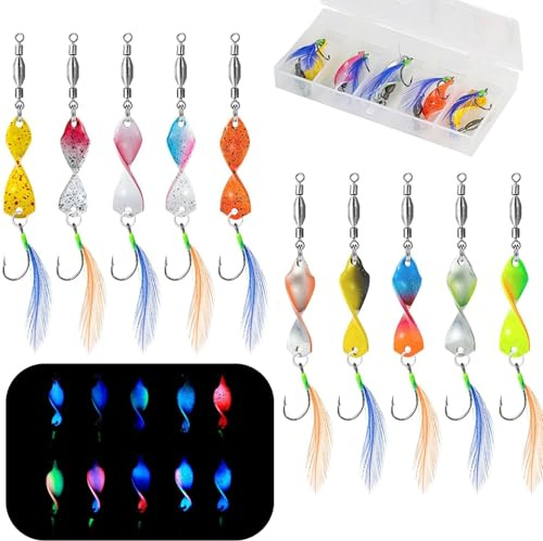 Cucchiaini da Pesca alla Trota Esche da 3g, Set da 10 Pezzi di Cucchiai Rotanti per Trota con Scatola, Set di Cucchiai per Spigola