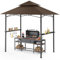 GVDV Pérgola para Barbacoa 2,4 × 1,5 m – Cubierta Impermeable con Techo Doble, Estantes Laterales, 10 Ganchos y Abrebotellas – Gazebo para Jardín, Terraza o Camping, Marrón