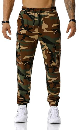 maxToonrain Pantaloni da jogging cargo da uomo, vestibilità ampia, con quattro tasche, elastico in vita, per attività all'aperto, escursionismo, combattimento, palestra, tutti i giorni, Verde militare