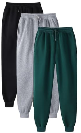 Pack de 3 pantalones de chándal unisex, pantalones deportivos otoño/invierno de cintura alta con goma elástica, pantalones de fitness de un solo color, elásticos, ligeros, cómodos, sudaderas al aire