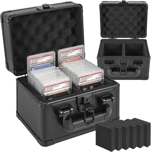 Boîte de Rangement pour Cartes Gradées avec Séparateurs Mousse, 40 Cartes | Boîte de Cartes avec en Alliage d'Aluminium pour PSA/BGS/SGC/CSG, Card Storage Box avec Serrure