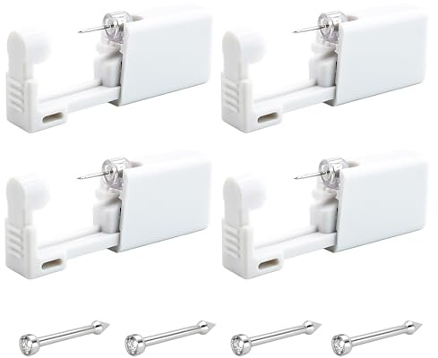 KBSICWO 4 Stück Einweg Nasenpiercing Stecher Set, Steriles Nasenpiercings Set Werkzeug mit 4 Nagels, Sicherheit Nasenpiercing Pistole