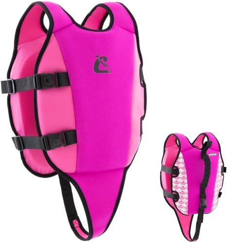 Cressi Little Turtle Neoprene Kids Swim Vest - Double Handles & Buoyancy Aid - Ultra-Soft Neoprene Comfort & Toddler Swim Vest - High-Vis Colours Kids Life Jackets - Lillac/Pink - S: 2/3 Years