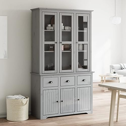 Genérico Aparador Alto BODO Madera Maciza de Pino Gris 115,5x43x200,5 cm,Mobiliario,Armarios y Almacenamiento,Aparadores,Gris,70.3 KG,3206453