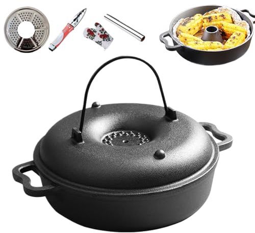 Pentola per cucinare, robusta e anti-aderente, casseruola in ghisa da campeggio con coperchio, per grigliare, cuocere in forno, friggere, arrostire e brasare