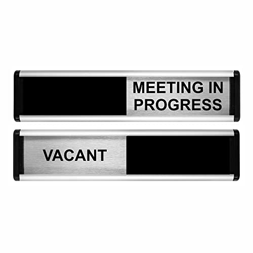 ViroDisplay® Vacant/Meeting in Progress Sliding Door Sign – Black/Silver Edition – 214 x 60mm – Anodised Silver Profile with Black End Caps – Self-Adhesive Fixing