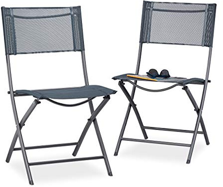 Relaxdays Klappstuhl Balkon 2er Set, Metall, Kunststoff, Gartenstuhl HBT: 87 x 55 x 48 cm, Balkonklappstuhl, anthrazit, Grau