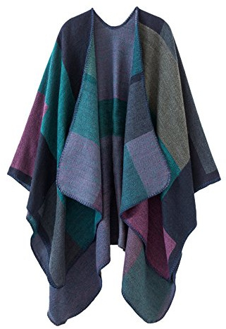 EXCHIC Femmes Rétro Plusieurs Couleurs Châle Cape Extra Large Hiver élégant Open Front Poncho Manteau (Violet-1)