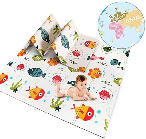 Dripex Baby Play Mat for Floor, 197×177×1.5cm Large Foldable Activity Mat with Letters & Numbers, Thick Children's Soft Foam Crawling Playmat, Double-Sided, Waterproof, Lightweight and Easy to Clean