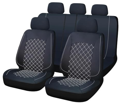 Set Coprisedili Auto Universali 11 Pezzi Anteriori e Posteriori, Tessuto Lavabile, Antiscivolo Elasticizzato Trapuntato in Poliestere, Cerniere Sedili -OFFICINE MILANO