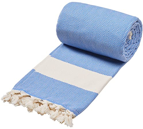Sowel® XXXL Serviette de Plage, Fouta, Pestemal, Hammam, 100% Coton, Bleu Océan, 200 x 240 cm