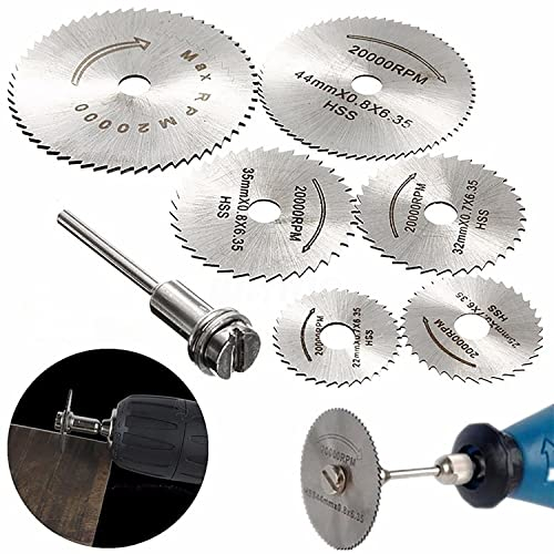 6 Stück Hochgeschwindigkeitsstahl HSS Sägescheibe Rad Schneidklingen Mini-Kreissägeblatt-Set Drehwerkzeuge mit (3,175 mm) 1/8 Zoll Verlängerungsstange für Holz Metall DIY Handwerk