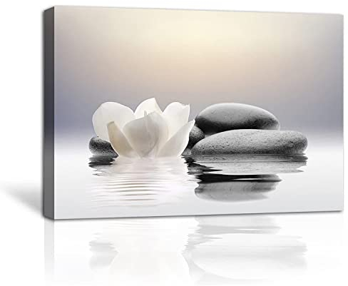 LZIMU Zen Canvas Wall Art Lotus Flowers and Stones Spa Pictures Wall Decor Art Prints for Yoga Meditation Room Decor (12x18in (30x45cm))