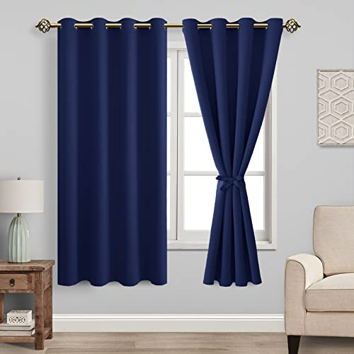 JIUZHEN Vorhänge Blickdicht mit Ösen Verdunklungs Kinderzimmer Gardinen Schlafzimmer Blickdichte Vorhang gegen Kältes und Hitze Curtains Blackout ThermoVorhang, Dunkelblau, 2 Stück, 137x117cm(HxB)