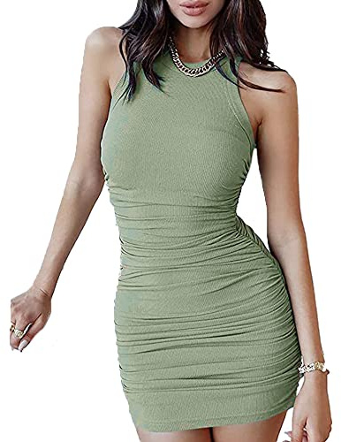 KBRPEY Donna Vestito Senza Maniche Elegante Casuale Sexy Bodycon Club Abito da Festa Cocktail Estivo (Verde M)