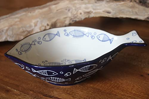 Miljögarden Mediterane Schale (Ocean) blau-weiß stoneware i.Fischform, L 23,5 cm, Servierschale