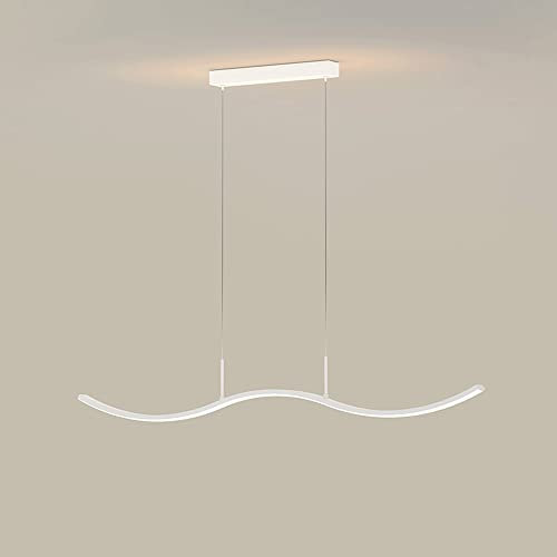 Elksdut Lámpara Colgante Lineal de Arco, lámpara Colgante de Techo Blanca Minimalista, Accesorios de iluminación suspendidos con Tira LED de 64 W, Isla de Cocina, Sala de Estar, restaurantes, lámpara