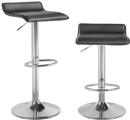 Panana Lot de 2 Tabourets de Bar, Chaises Haut, Hauteur Réglable, Revêtement en PU, Rotatif sur 360°, avec Dossier et Repose-Pieds, Pied Chromé, 39 cm (L) x 40 cm (l) x 67-87 cm (H) (Noir)