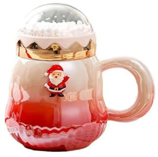 YDoLimmer Keramik Weihnachtstasse Perlenglanz Weihnachtsbecher Kaffeetasse mit Deckel für Heiß- & Kaltgetränke Kaffeebecher Porzellanbecher Neujahrsgeschenk (Rot)