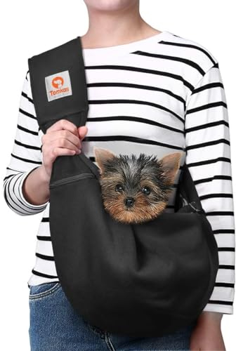 TOMKAS Dog Carrier Sling - Pet Carrier for Small Dogs and Cats, Adjustable Strap, Zip Pocket, Snap Closure - Perfect for Yorkie Carrier, Dachshund Sling Carrier, Pets Weight 1 - 5 kg, and More!