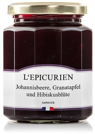 L'Épicurien | Fruchtaufstrich Johannisbeere-Granatapfel-Hibiskusblüte | 320g Glas