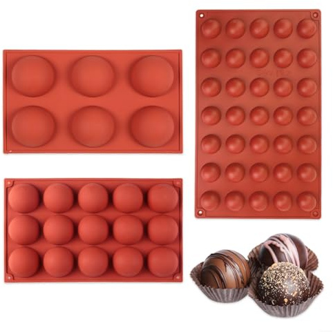 Wekuw Silikonform Halbkugel, 3 Stück Silikonform Kugel Schokolade Form Schokoladenform Silikon Pralinenform für Schokolade, Kuchen, Gelee, Dome-Mousse（6/15/35 Löchern)