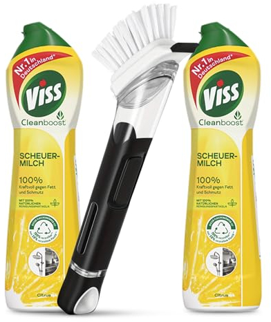 Viss Scheuermilch Citrus im Set mit einer nachfüllbaren Reinigungsbürste, 2 x 500 ml + nachfüllbare Reinigungsbürste