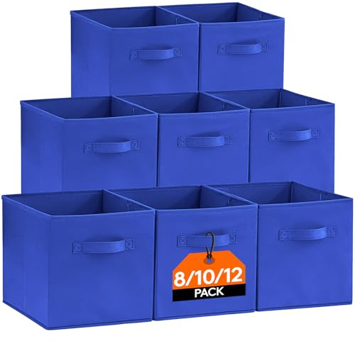 Lifewit Aufbewahrungsbox 8 Stück, Kleiderschrank Organizer, Faltbare Körbe Aufbewahrung, Ordnungsboxen mit Griffen, Storage Boxes für Kleidung, Handtücher, Bücher, Regalkörbe 26 x 26 x 27 cm,18L, Blau