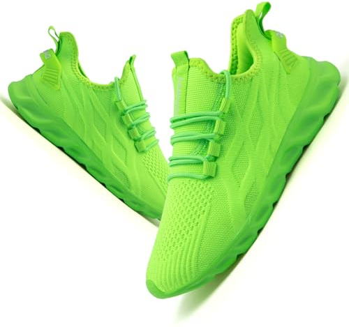 VGPSFN löparskor för män sneakers skor sportskor sneakers löparskor för gator jogging tennis promenadskor slip-on vandring lätta andas fritid löpträning gym sport, Fluorescerande grön, 44 EU