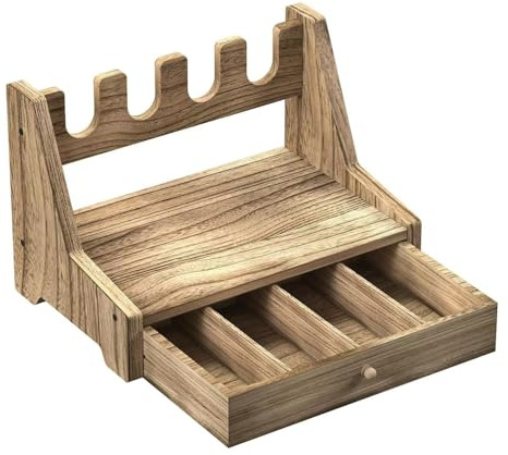MiOYOOW Soporte para Pistola de Madera Maciza, Soporte para Pistola con Caja de municiones, Soporte para Pistola 4/6, Almacenamiento de Accesorios para Cartuchos de Pistola, diseño rústico