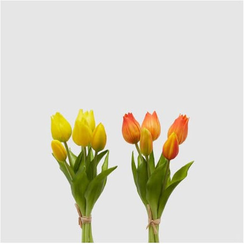 EDG Enzo de Gasperi Tulipano Olis gommoso, Fiore Artificiale per Decorazione, Bouquet 5 Tulipani Finti H26 cm 2 Varianti(1pz) Arancione