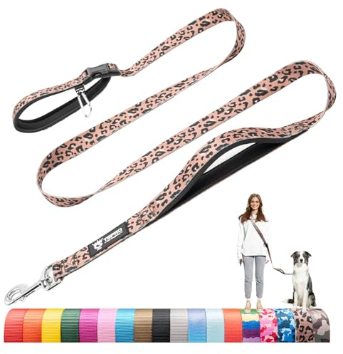 TSPRO Tactical Hands Free Dog Leash, Heavy Duty Adjustable with Padded Handle & Metal Safety Clasp for Walking Running Hiking Training, Medium & Large Dogs (Leopard Print)
