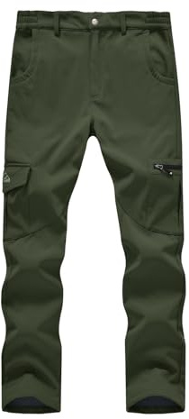 Rdruko Pantaloni da uomo impermeabili invernali, termici, da trekking, in pile, foderati, da esterno, da passeggio, caldi, in softshell, da sci, da lavoro, con tasche multiple, Verde militare, 48