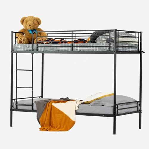 MEUBLE COSY Letto a castello a 2 posti, 90 x 190 cm, telaio per letti in metallo, per bambini adulti, stile industriale, nero