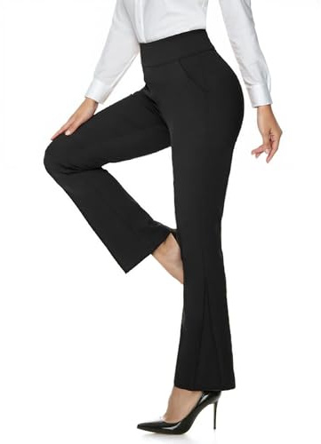 JEKAOYI Womens Dress Work Pants with Pockets High Waist Bootcut Casual Business Slacks Tummy Control Yoga Pants Carbon Black