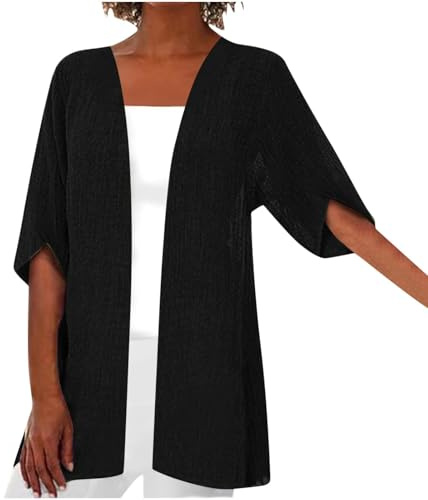 Cocila Cardigan LéGer en Lin pour Femme Ouvert sur Le Devant DéContracté Demimanches Grande Taille VêTements De Plage Et Soleil Veste Compressible Femmes Gilet Ete Femmes Gilet Laine Femme