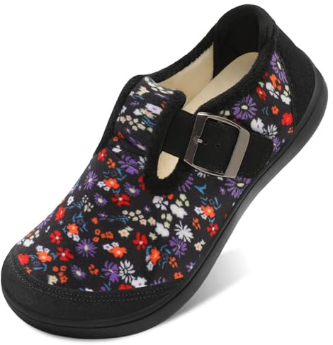 BARERUN Womens Slippers Wide Diabetic Shoes Adjustable Barefoot Casual Sneakers Breathable Arthritis Edema Walking Shoes Indoor Outdoor Slippers Black 7.5 Wide