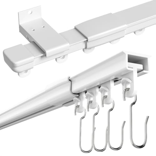 AIZESI Aluminum Curtain Track Heavy Duty Ceiling Wall Mount Sliding Curtain Track Rail Rod Set with Hooks,3ft-9ft Adjustable Length Ceiling/Curtain Rail System Grommet/Pleated Drape,RV Ceiling Track