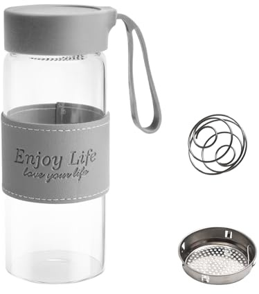 Shaker per proteine in vetro, 480 ml, shaker, shaker per proteine, shacker con colino e sfera in acciaio inox, bottiglia per fitness, shaker per proteine e shake sport, B