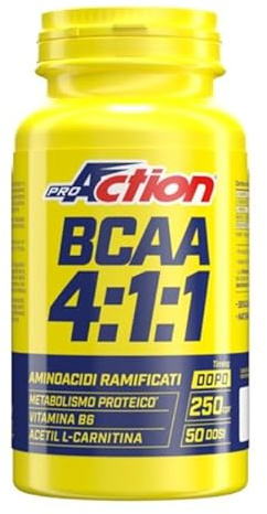 ProAction Amino Bcaa 4:1:1-250 compresse da 1gr - aminoacidi ramificati BCAA in rapporto 4:1:1 - Con Vitamina B6 - Senza glutine ne Lattosio